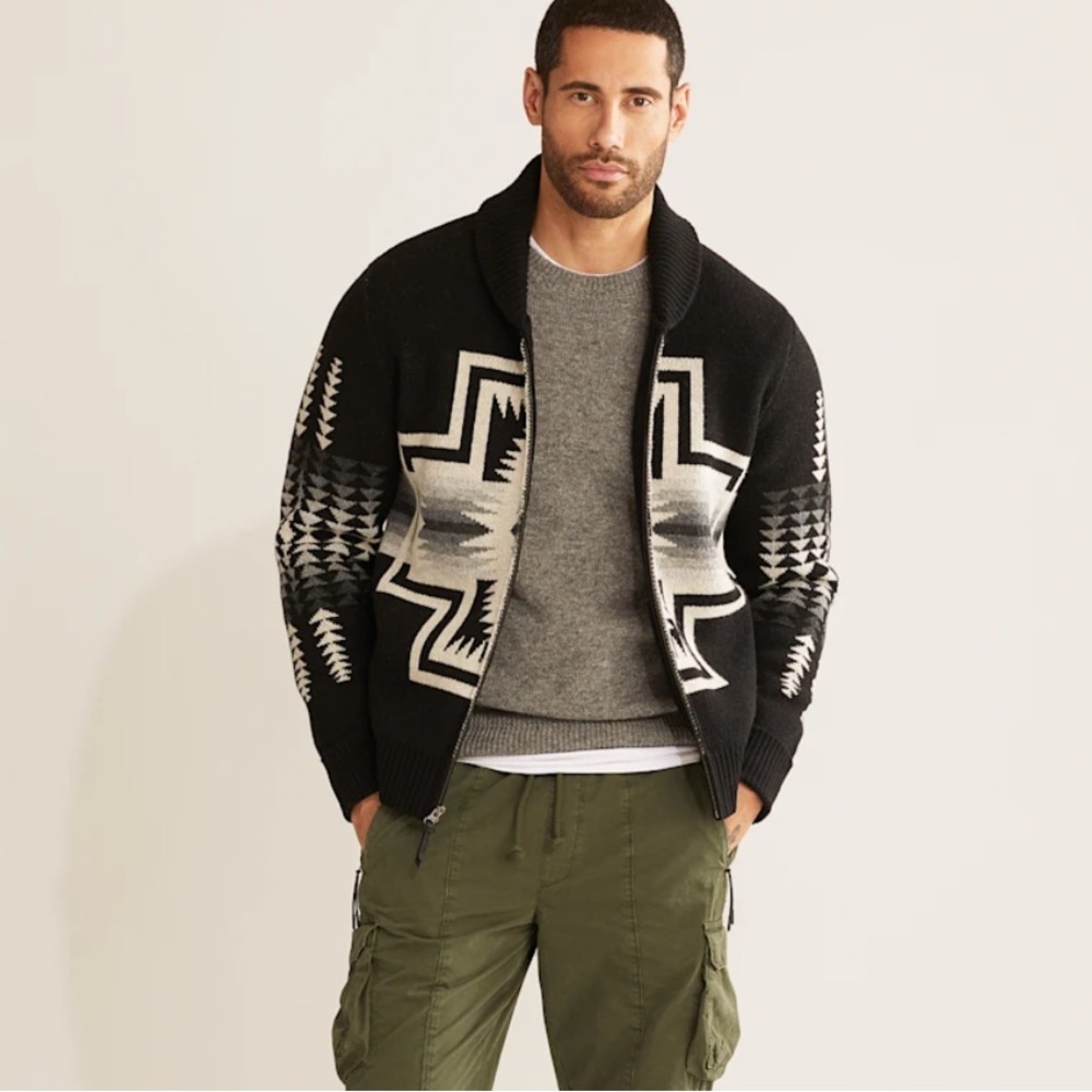 NWT Pendleton Men’s Harding Zip Lambswool Cardigan - Size Medium - Picture 4 of 9